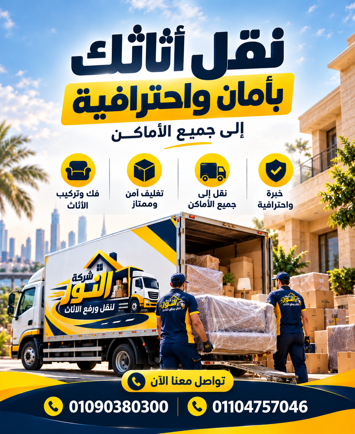 فريق النور يتعامل مع الأثاث بعناية